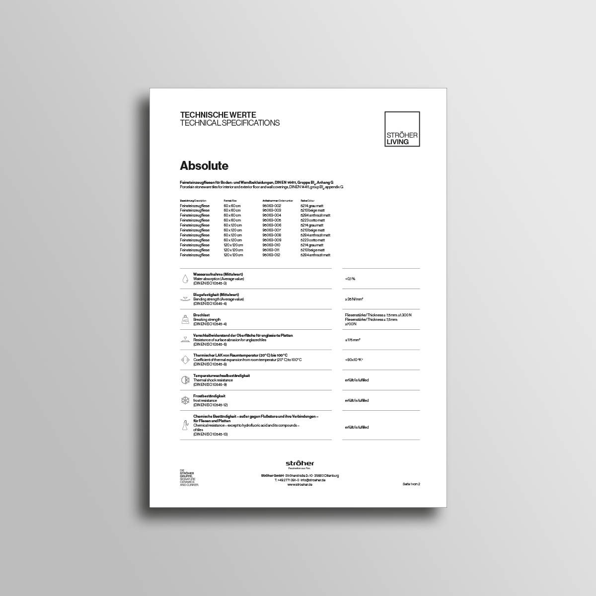 Stroeher Wohnkeramik Absolute Downloads Technische Werte