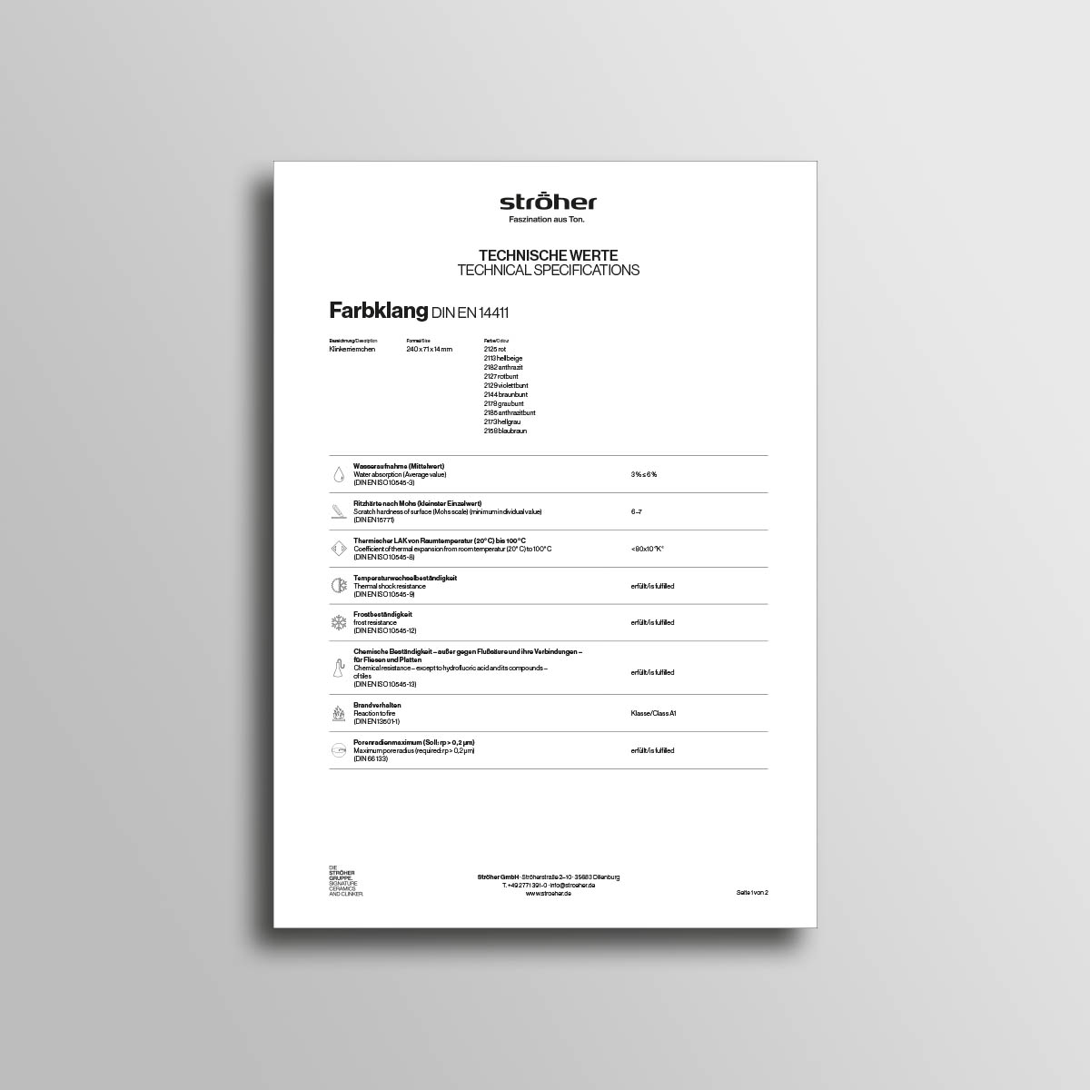 Stroeher Klinkerriemchen Farbklang Downloads Technische Werte