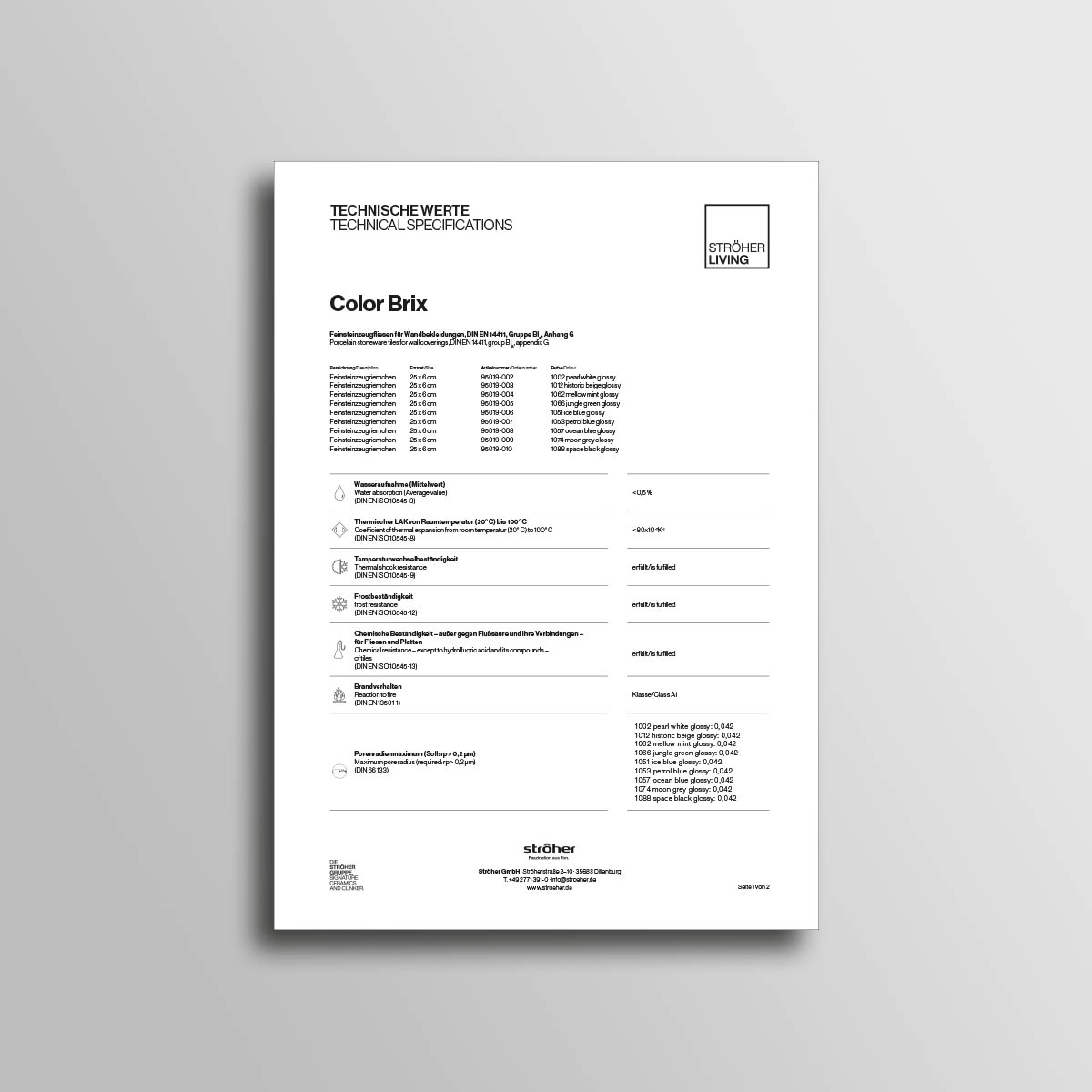 Stroeher Wohnkeramik Color Brix Downloads Technische Werte